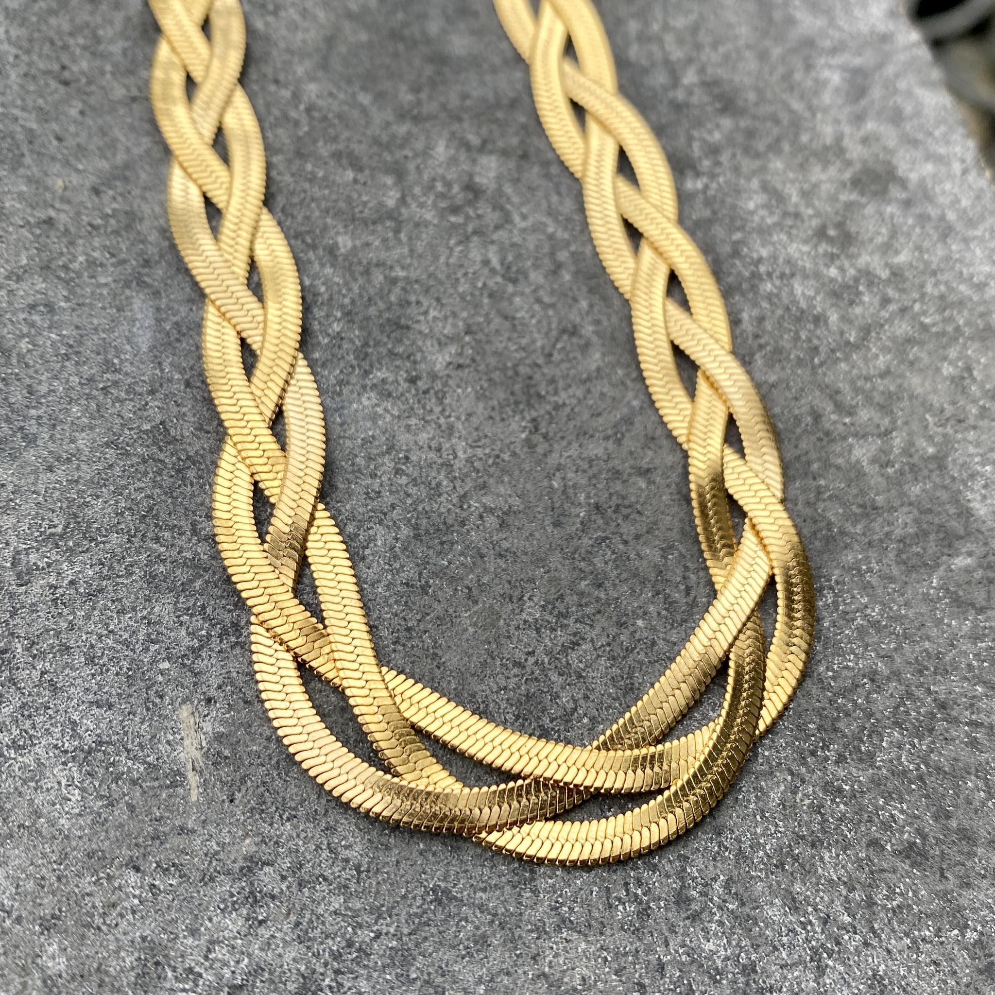 Gyllt fiskabeina keðja flétta 37-40 cm