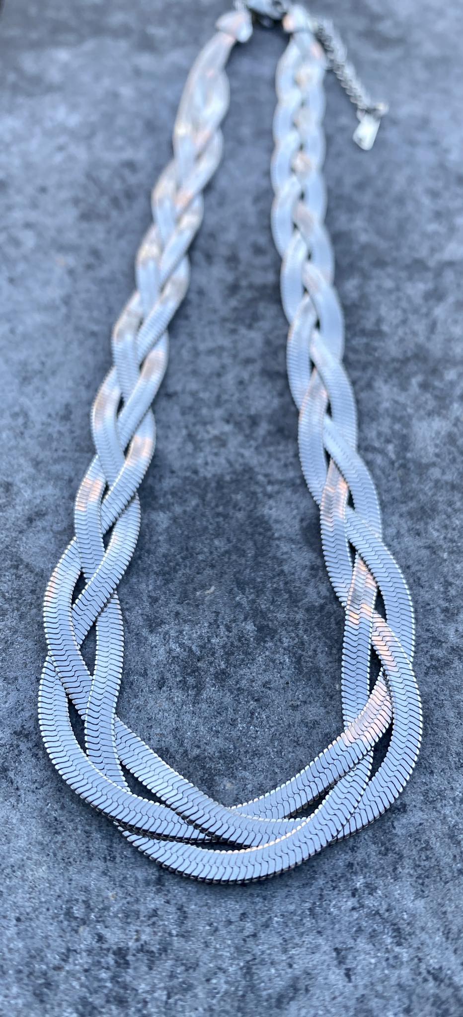Silfur fiskabeina keðja flétta 37-40 cm