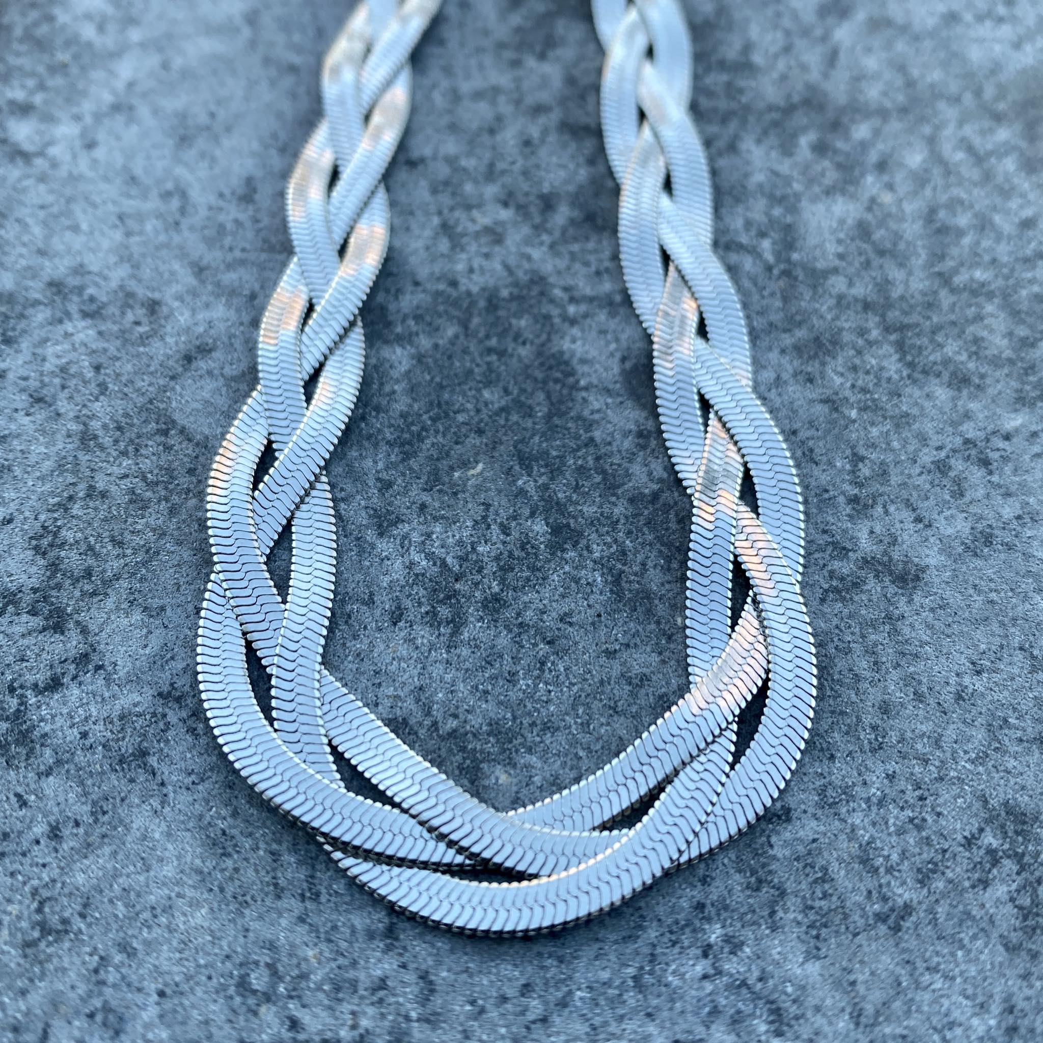 Silfur fiskabeina keðja flétta 37-40 cm